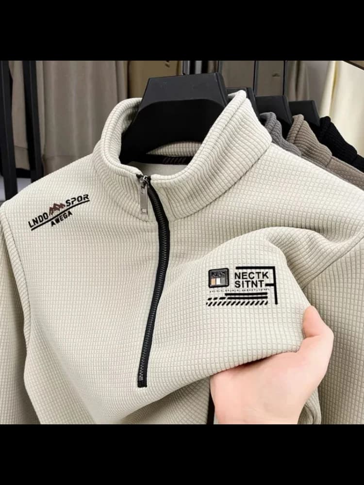 New Fashion Stand Collar Half Zipper Men's Sweatshirt Plus Velvet Thickened Casual Warm Tops in Autumn and Winter
