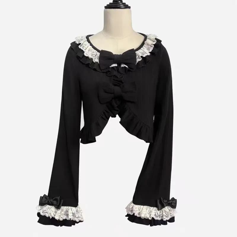 Kawaii Lolita Cropped Knit Cardigan, Heart Lace Openwork Spring Cover-Up, Japanese Sweet Vintage Style Sun Protection Sweater