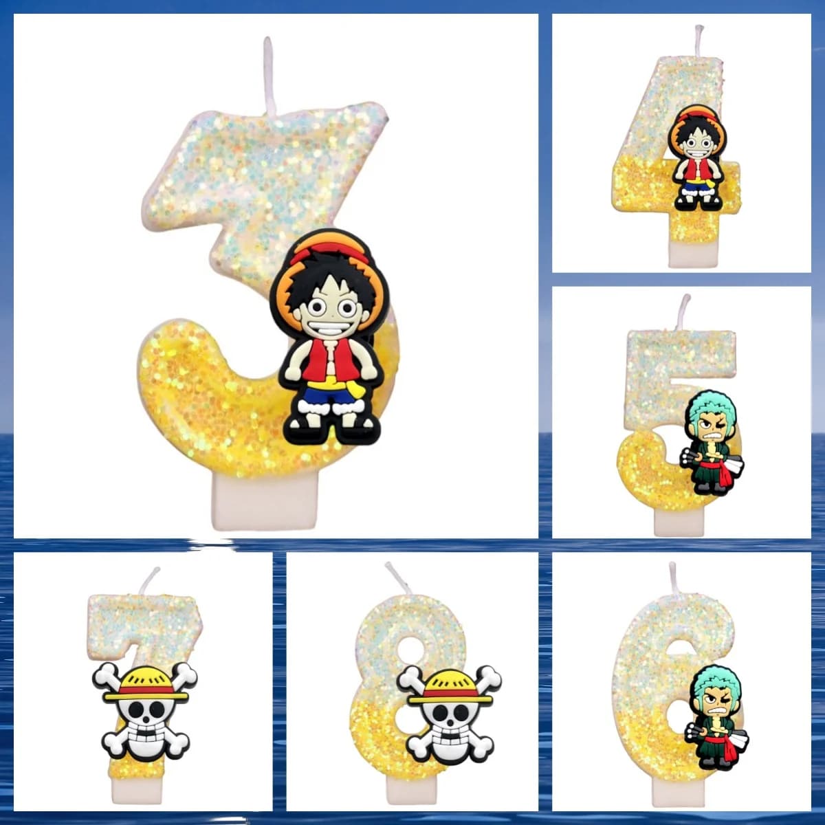 Cartoon One Piece Theme Candles 0-9 Number Cake Anime Figure Monkey D.Luffy Party Birthday Anniversary Cake Decoration Kids Gift