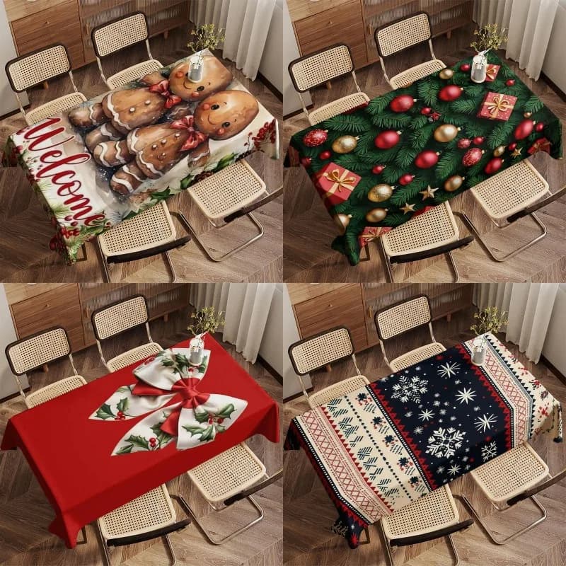 Merry Christmas Tree Tablecloth Restaurant Kitchen Tablecloth Living Room Home Decoration Rectangular Party Decoration