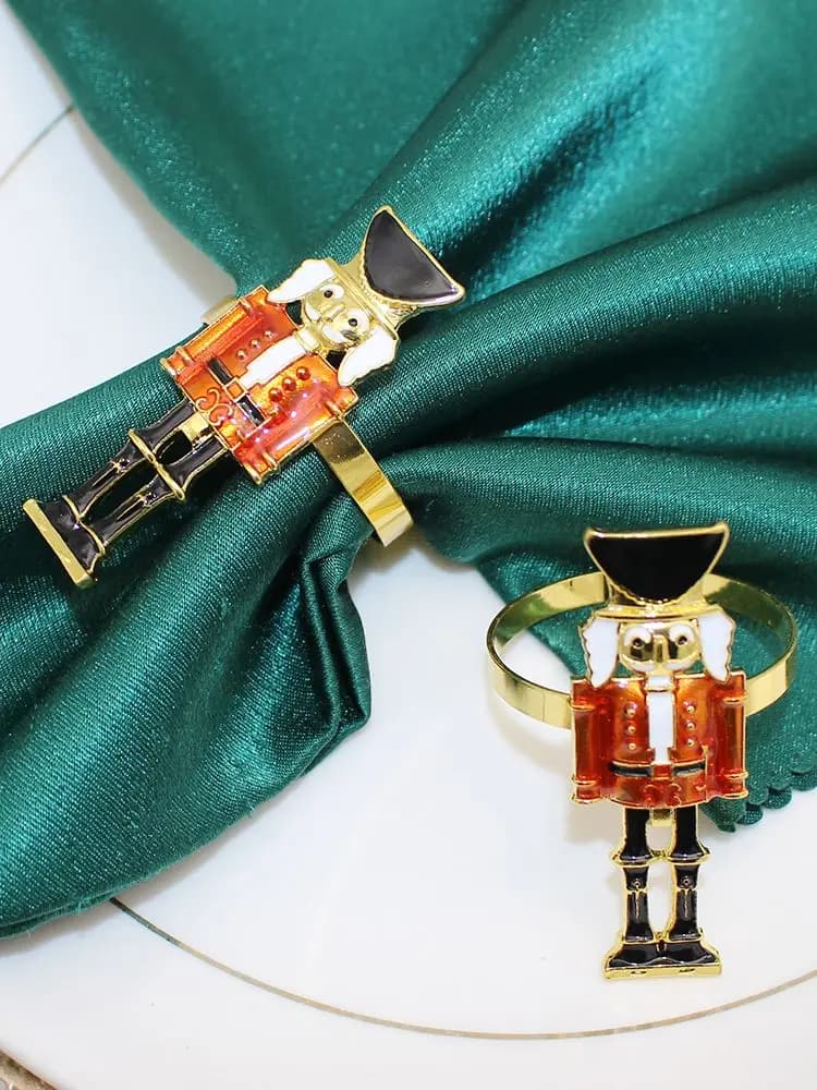 6Pcs Christmas Napkin Rings Gold Nutcracker Napkin Holders for Xmas Party Winter Wonderland Theme German-Style Table Decor