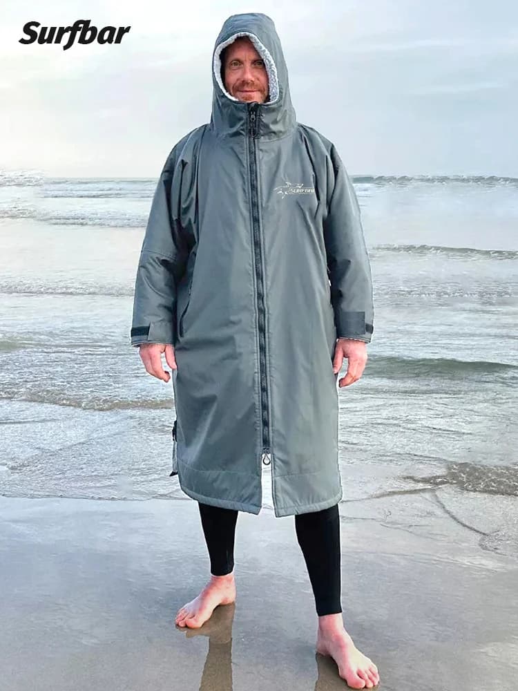 Waterproof Surf Changing Robe Outdoor Coat Lamb Wool Jacket Hooded Cloak Beach Surfing Pool Lining Anorak Raincoat Unisex Bath