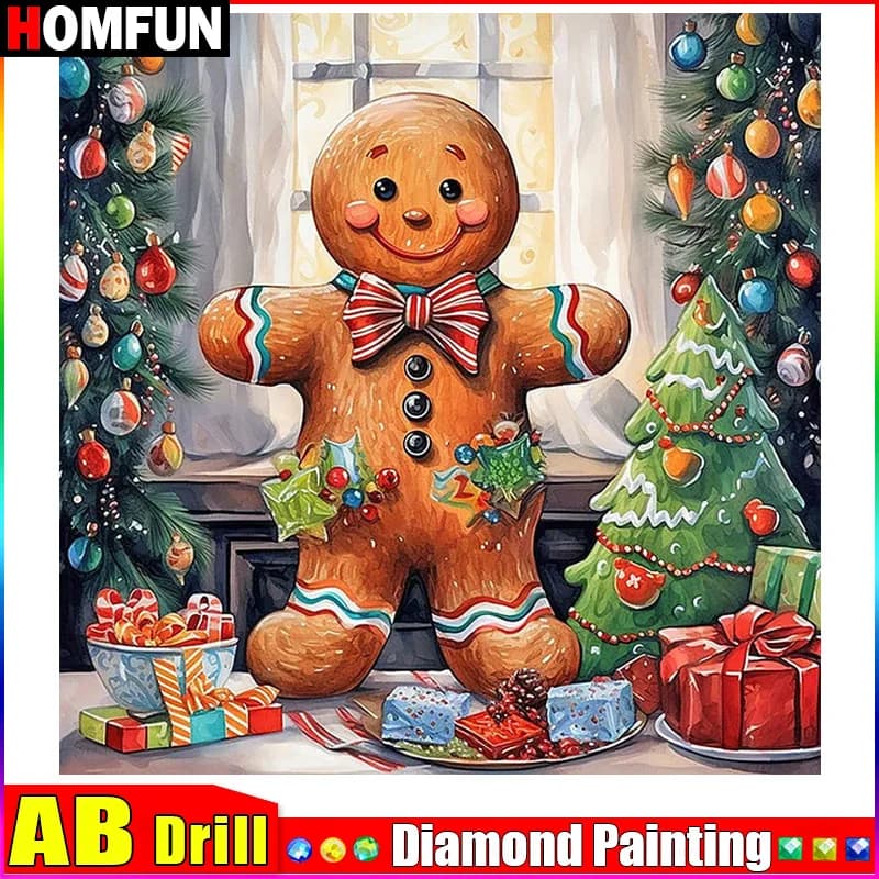 HOMFUN AB 5D DIY Full Diamond Embroidery "Scenery Bear Christmas Tree" Diamond Painting Cross Stitch Rhinestone Home Decoration