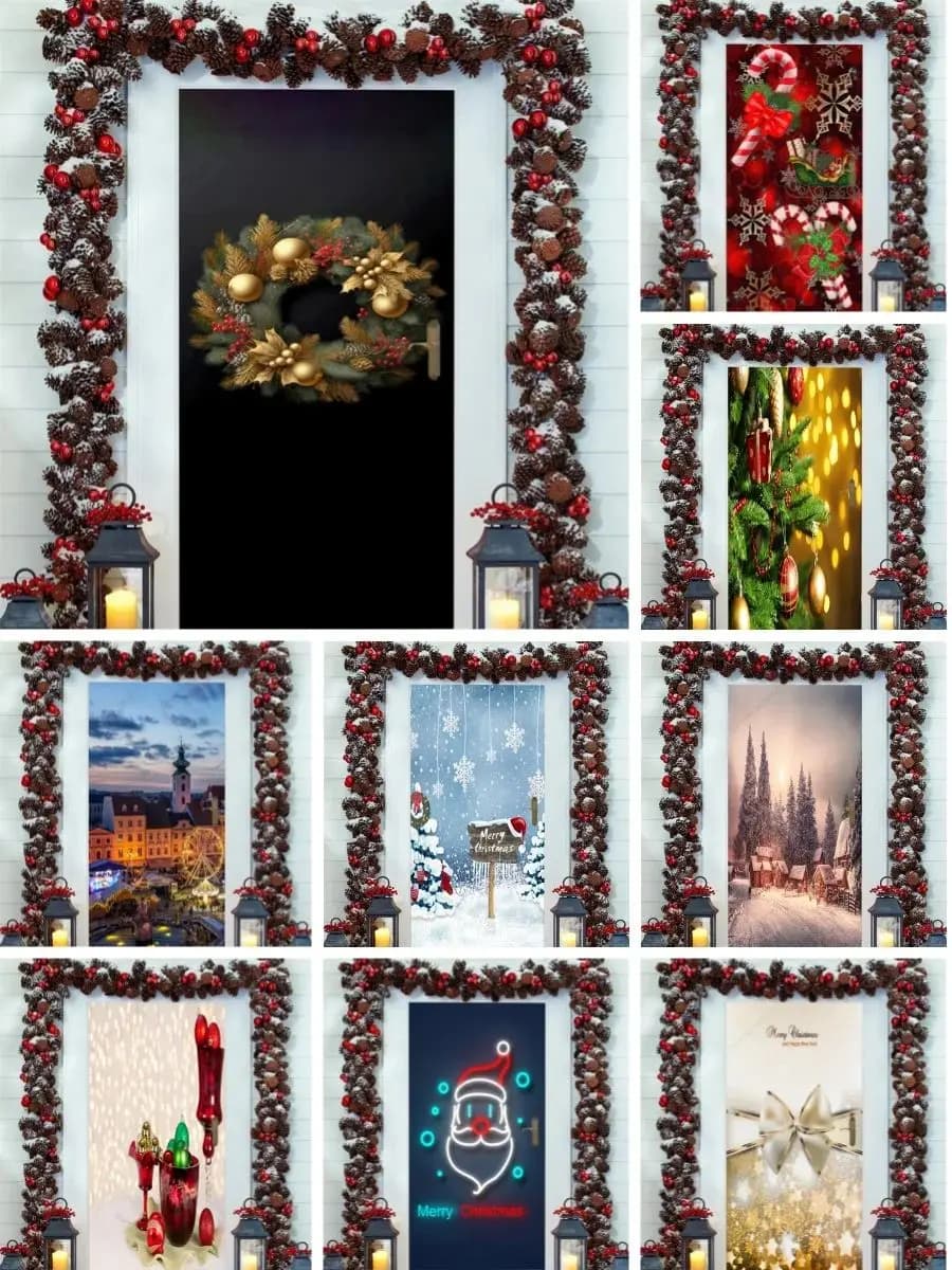 Christmas Wreath Vinyl Santa Claus Gift Box Sticker for Door Cover Decoration Christmas Party Home Indoor and Outdoor Decoration