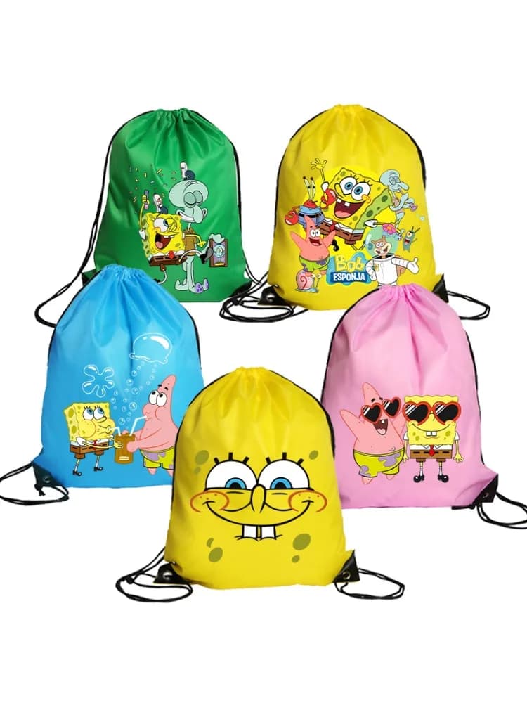 SpongeBobs SquarePants Drawstring Bag Women Sports Storage Backpack Kids Bundle Pocket Cute Anime Boy Girl Handbag Birthday Gift