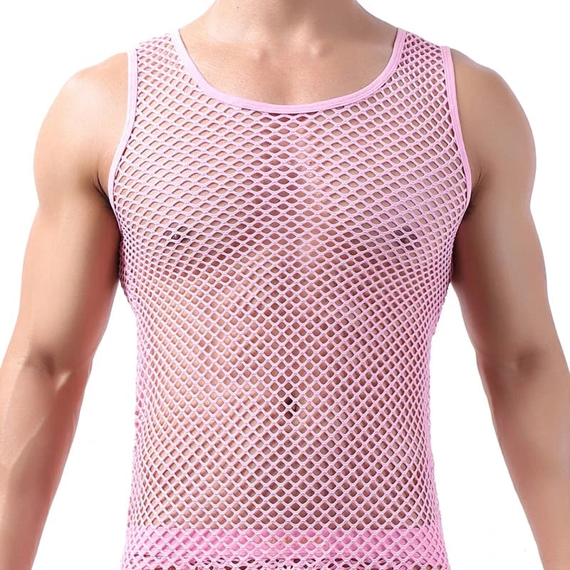 Fashion Tank Tops For Men Hollow Out Undershirt Mesh Breathable Sleeveless Vest