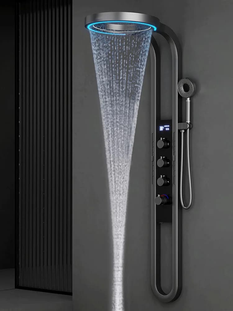 Luxury Wall Mounted Spa Massage Shower Panels System Digital Display Rain Shower for Bathroom Brass Mixer Faucet Full Shower Set