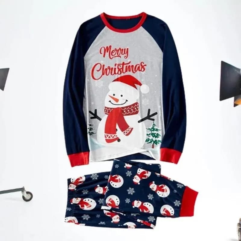 Merry Christmas Family Matching Outfit Cartoon Print Cute Soft Sleepwear Parent-child 2 Pieces Suit Baby Romper Warm Pajamas Set