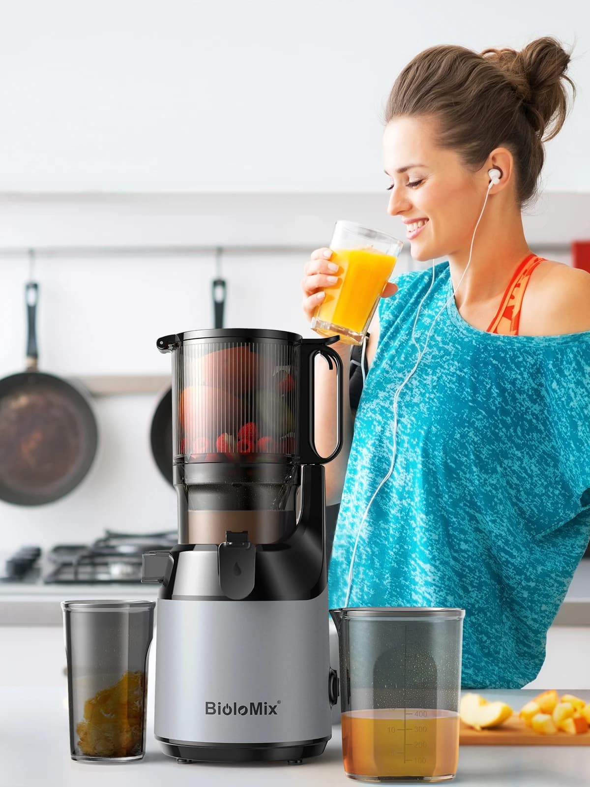 BioloMix Cold Press Juicer,with 130mm Feed Chute,Fit Whole Fruits & Vegetables,High Juice Yield,BPA FREE Slow Masticating Juicer