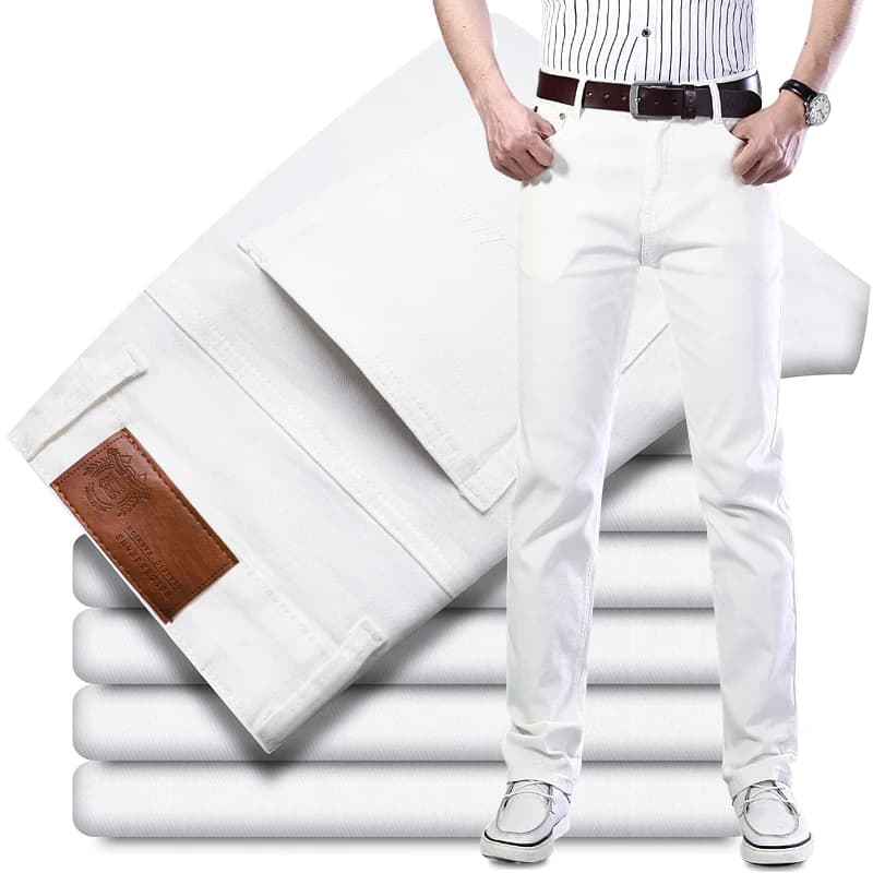 White Spring Autumn All-match Business Casual Trousers Male Clothes Jeans Men's Fashion Straight Elastic Cotton Denim Pants