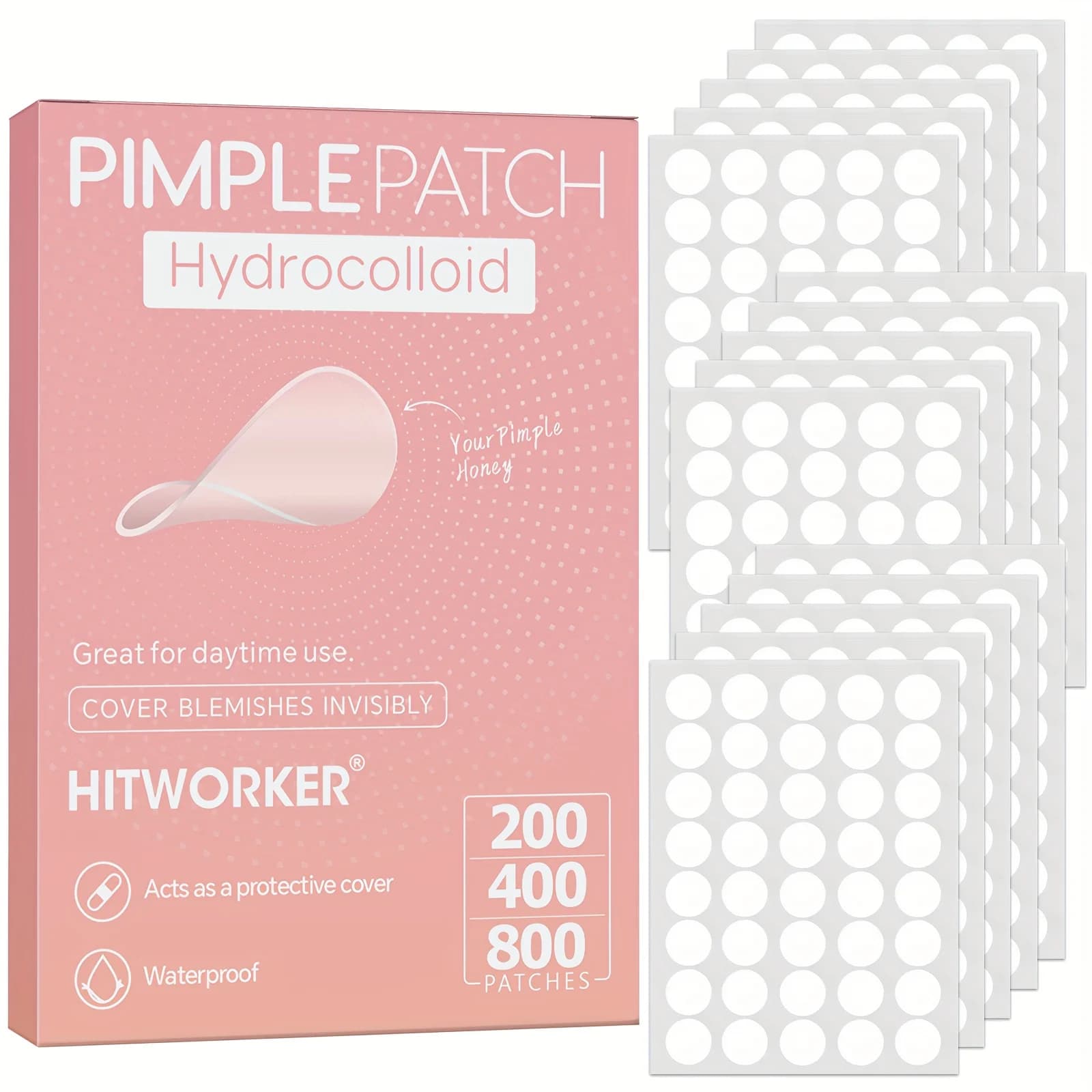 HITWORKER 800-Piece Acne Patches | Hydrocolloid Round Acne Patches | Powerful Absorption of Acne Secretions, Gentle Cleansing an