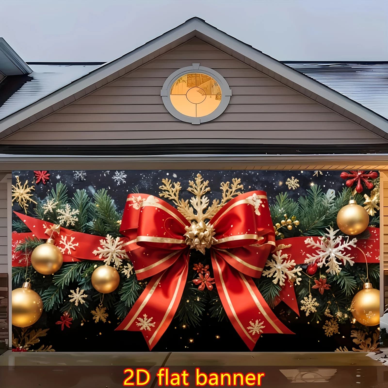 1pc2D flat large Christmas garage background banner, red bow wall, Christmas tree snowflake decoration