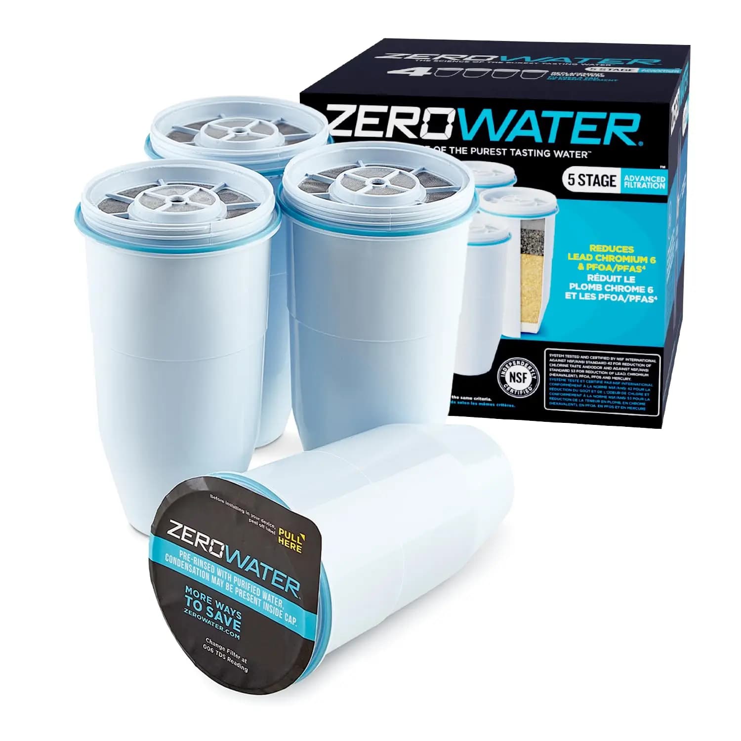 ZeroWater Official Replacement Filter - 5-Stage 0 TDS Water Filter Replacement IAPMO Certified to Reduce Lead, Chromium
