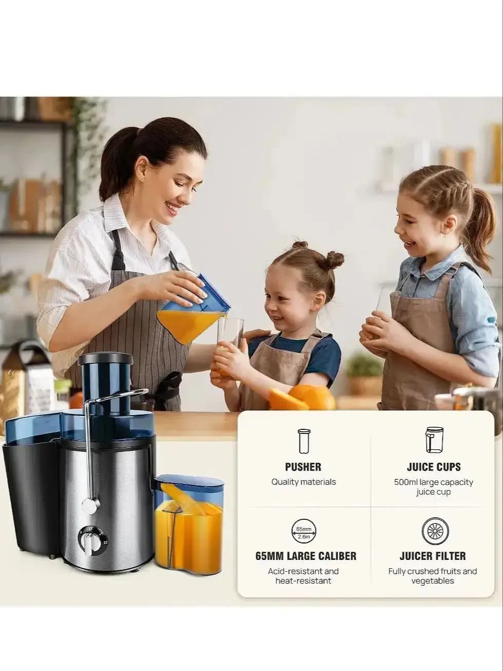 1000W Juicer Machine Whole Fruit and Vegetable Juice Extractor Stainless Steel, 500ML Capacity, 2 Speeds Adjustable