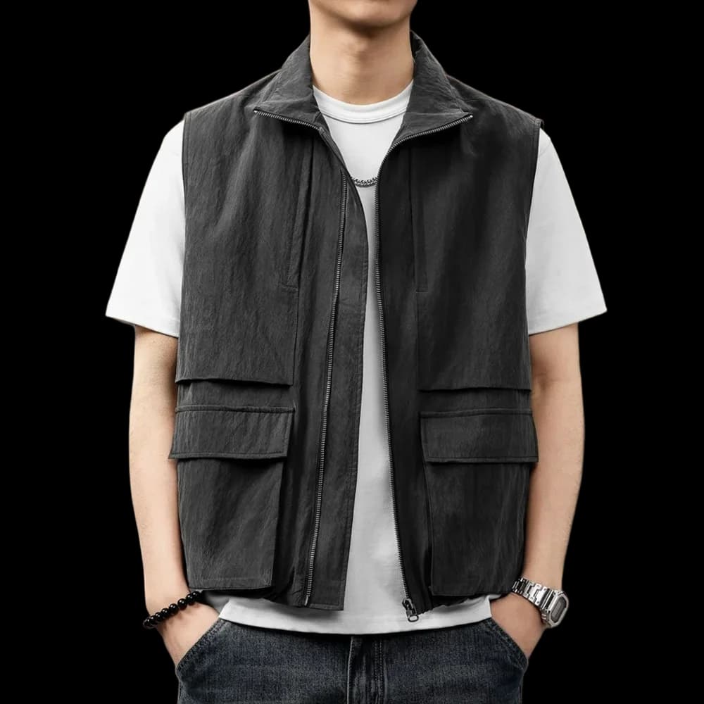 Spring and Summer New American Retro Work Suit Fishing Vest Solid Color Versatile Multi-pocket Men's Vest Jacket