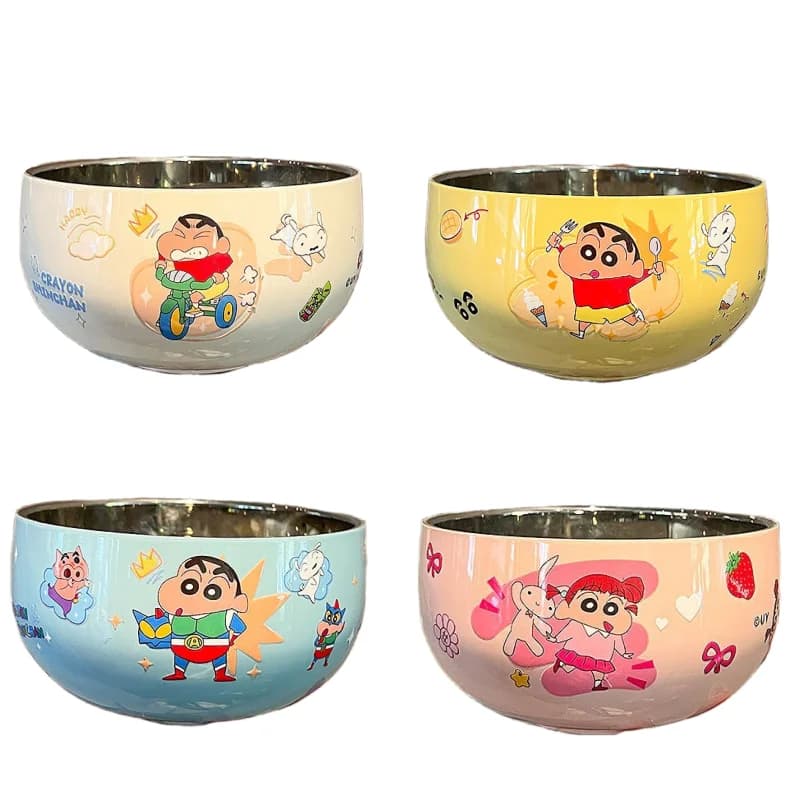 Crayon Shin-chan Nohara Shinnosuke Creative Stainless Steel Wrestling Resistant Bowl Cartoon Anime Peripheral Noodle Bowl Gift