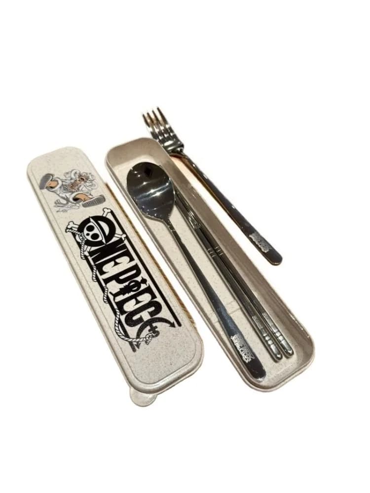 New One Piece Nika Luffy Cartoon Animation 304 Stainless Steel Portable Tableware 304 Three-Piece Set Office Student Tableware