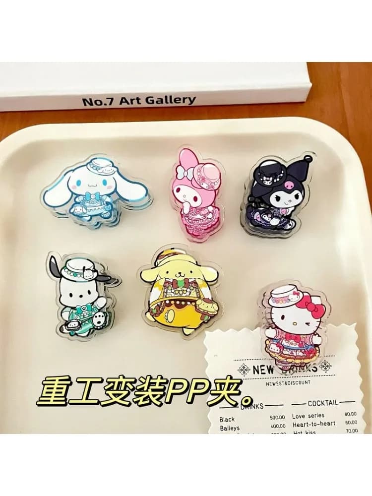 Sanrio Creative Cute Acrylic Clip Hello Kitty Melody Kuromi Cartoon Anime Student Multi Functional Folder Learning Supplies Gift