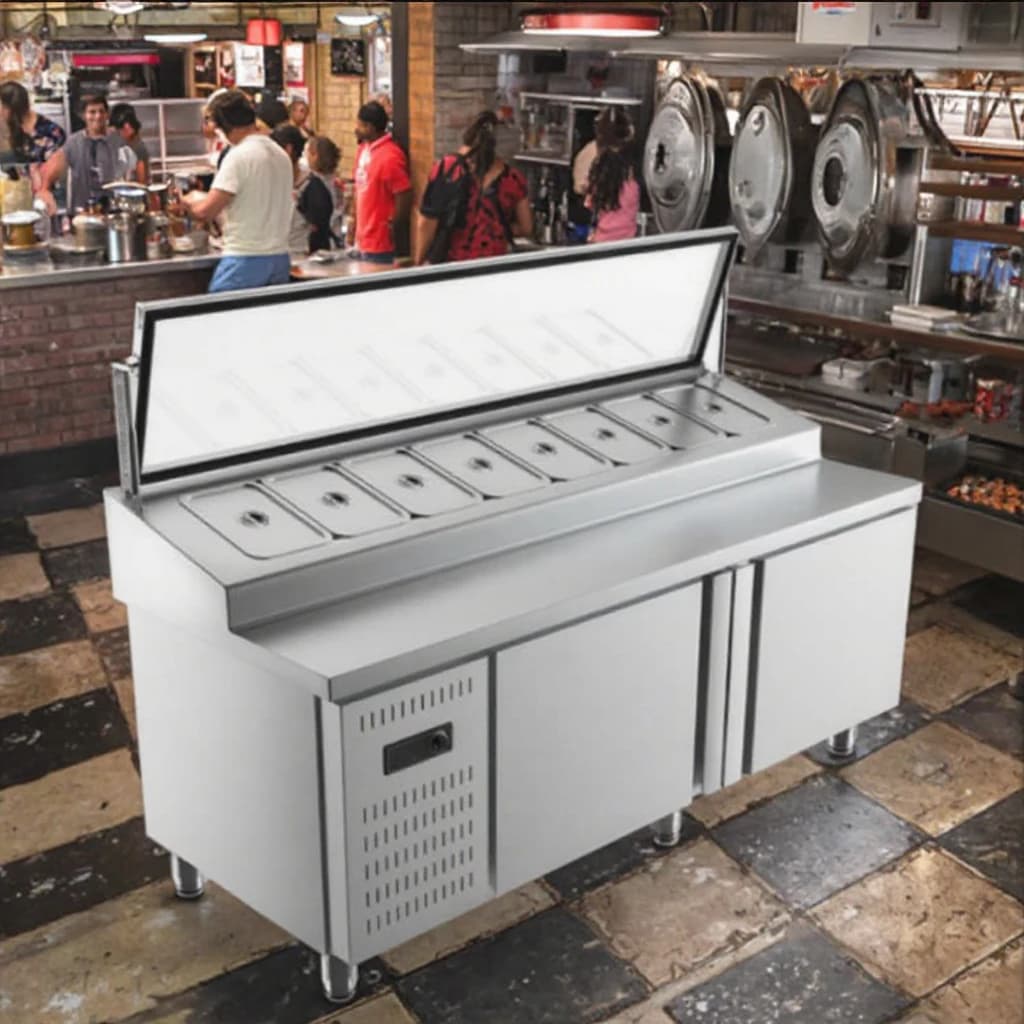 HighQuality Sandwich Preparation Table with Fridge Commercial Direct Cooling Glass Display Counter Pizza Workbench Refrigerator