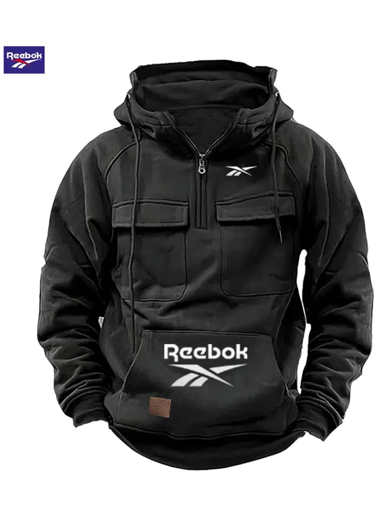 2026 Reebok Logo Multi-Pocket Design Hoodie - The Top Choice for Fashionable Autumn and Winter, a Semi-Zippered Hooded Comforta