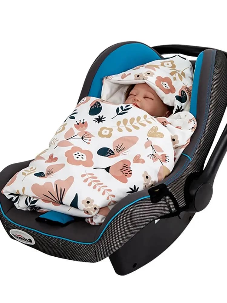 0-3 Months Newborn Baby Blanket In Infant Car Seat Soft Cotton Swaddle Wrap With Windproof Hooded Warm For Outside Travel