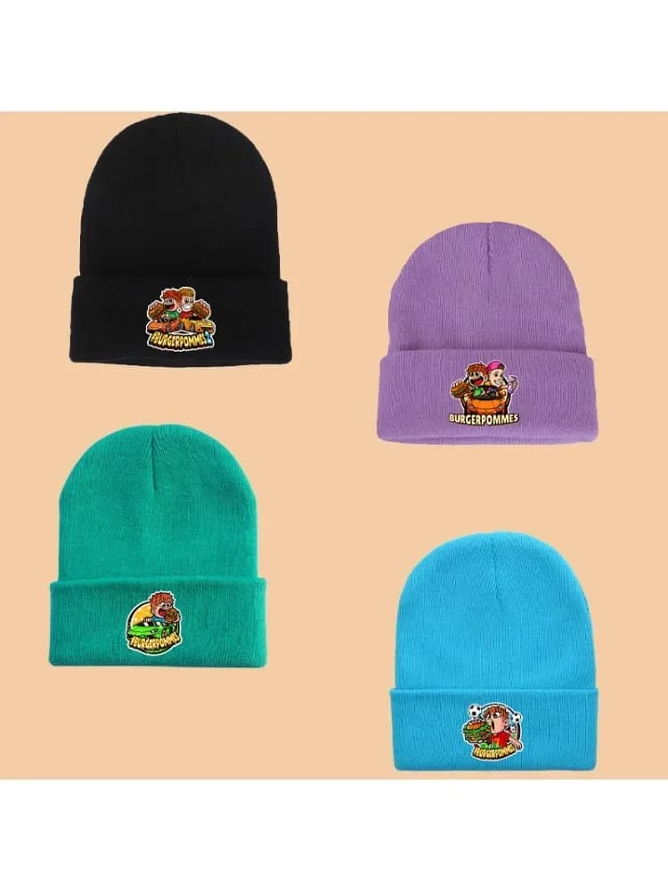 Burgerpommes Icrimax Unisex Knitted Hats Cute Beanies Cartoon Anime Graphic Print Caps Warm Comfortable Hat Birthday Party Gifts