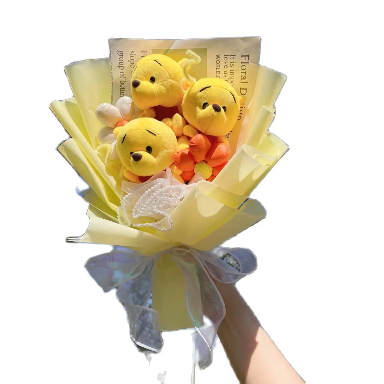 Cartoon Winnie the Pooh Plush Doll Toy Handmade Flower Bouquet Wedding Valentine's Day Christmas Graduation Gifts