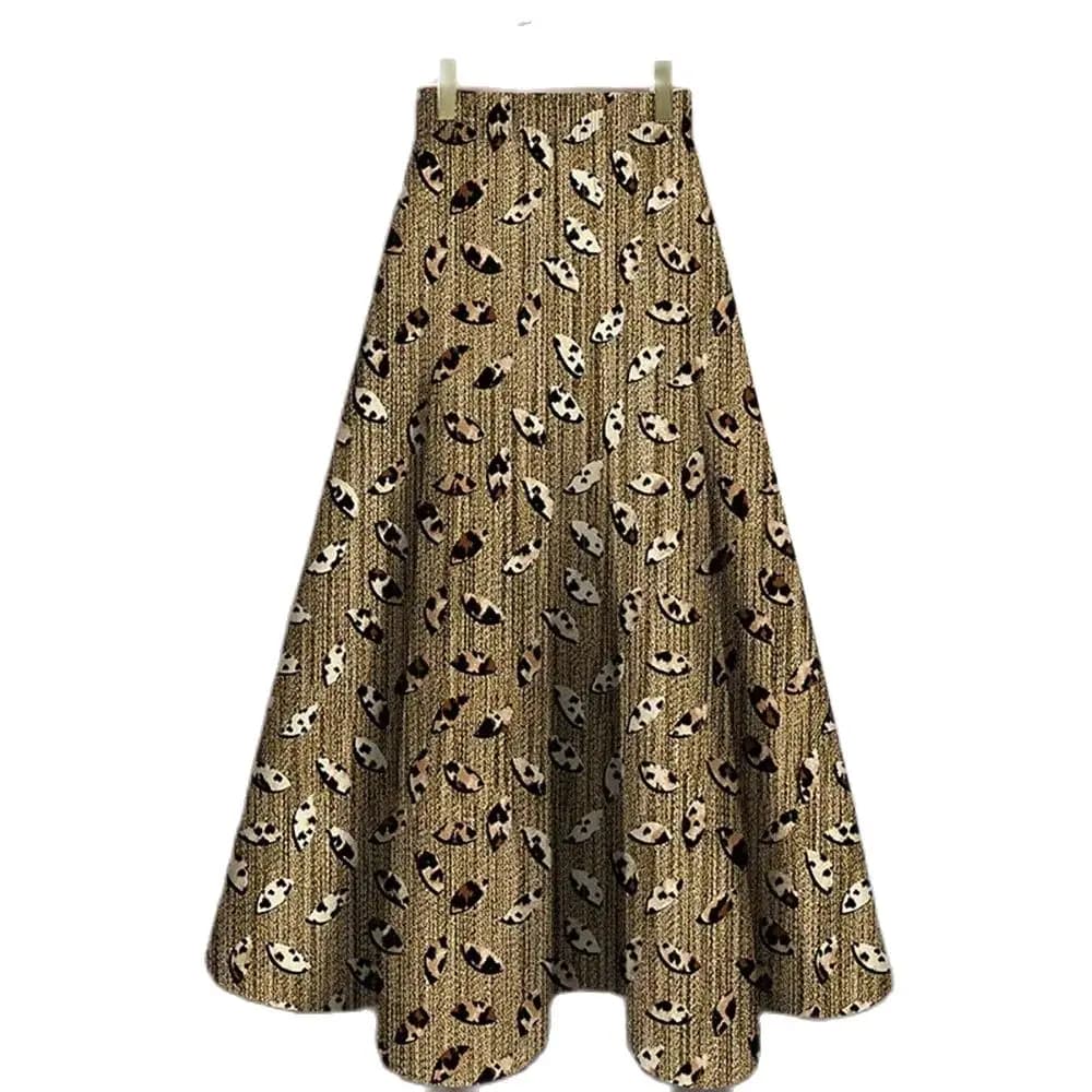 Elastic Waist Mid-Long Skirt Women's 2025 New Printing Big Swing Skirt Hanging Over The Knee High Waist Printing Skirts Female
