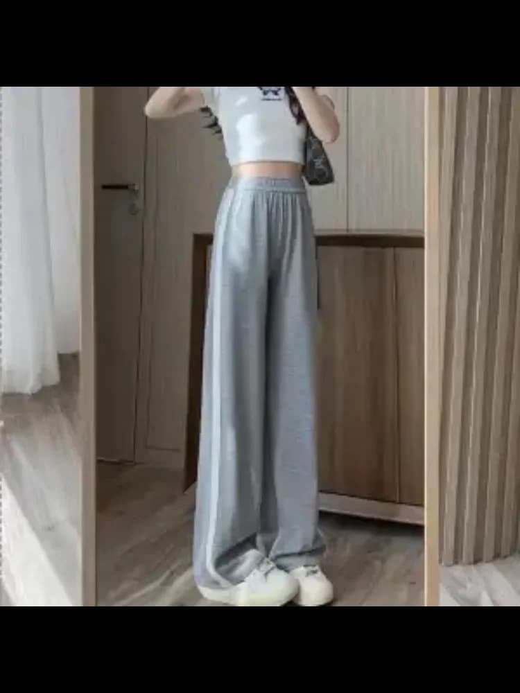 Sports sweatpants in autumn new thin straight-dalky legs casual loose elastic straps versatile trousers