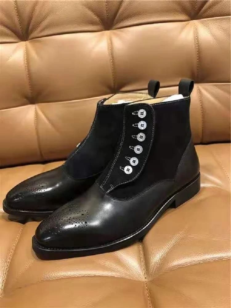 Italian Men's Knight Boots men Buckle button Work boots Square Shoe men Chelsea Boots