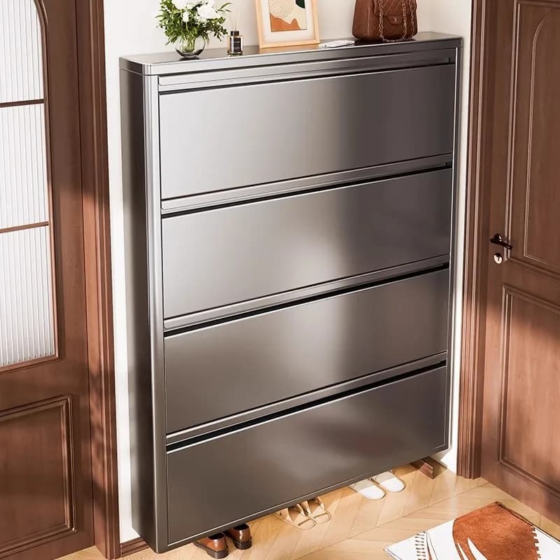 15/12/10 cm ultra-thin tipping bucket shoe cabinet steel household door very small narrow integrated against the wall entrance s