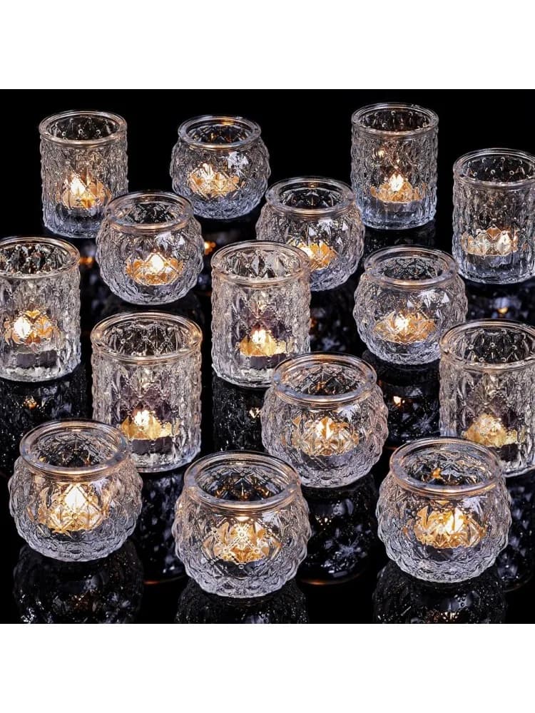 6/12Pcs Blue Votive Candle Holders Glass Candlestick for Party Decoration Tea Lights Candle Holders for Wedding Home Table Decor