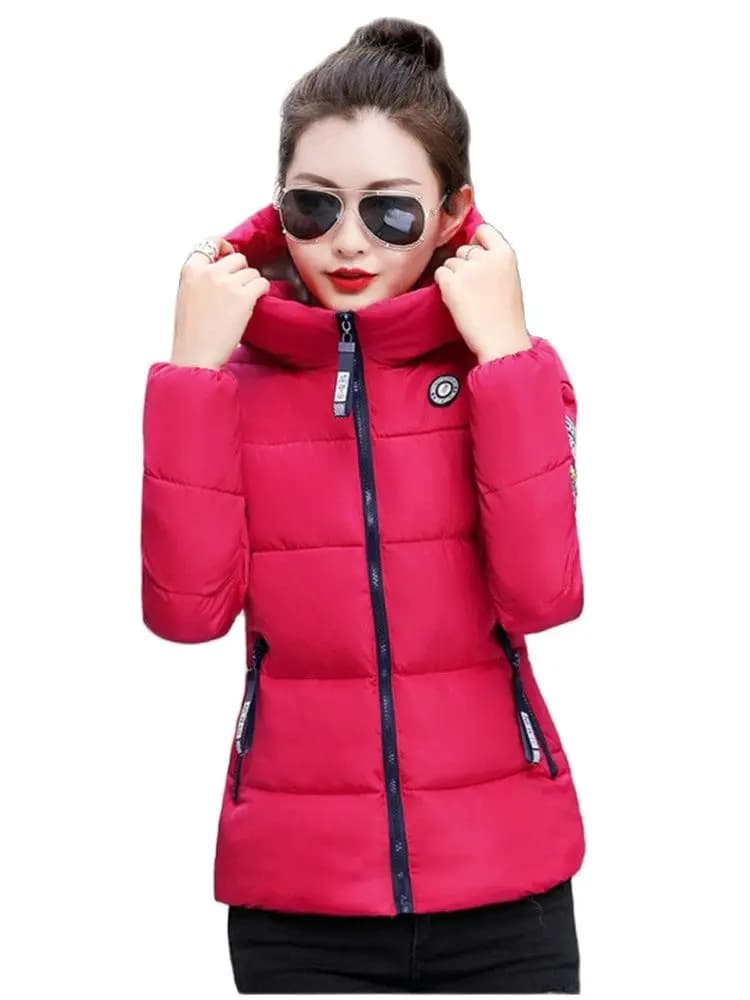 UHYTGF Winter Jackets For Women 2025 New Parkas Hooded Thick Warm Cotton Short Jacket Women's Basic Down Coat Outerwear 5XL 1058