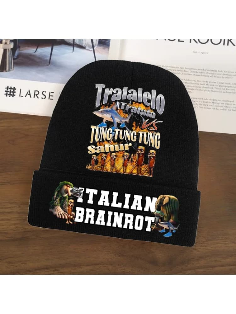 Italian Brainrot Knitted Hat Boys Girls Tralalero Tralala Winter Cap Kids Outdoors Warm Beanies Children Fashion Headgear Gift