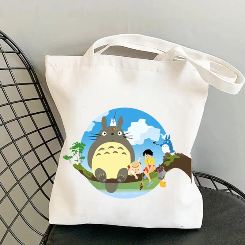Totoro Studio Cute Tote Fashion Large Capacity White Canvas Shoulder Bag Folding Eco Cotton Handbag Reusable Shopping Bags Gift