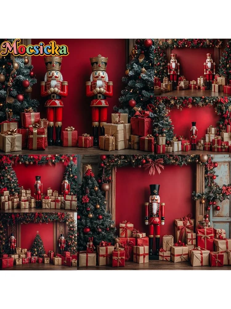 Mocsicka Photography Background Christmas Tree Nutcracker Gift Decoration Backdrop Family Holiday Party Portrait Photo Studio