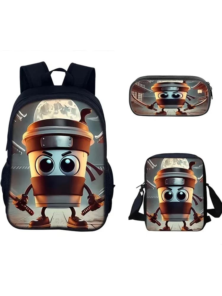 3pcs Italian Brainrot Backpack Shoulder Bag Pencil Case Set Large Capacity Anime Schoolbag For Boy And Girl Back To Shcool Gift