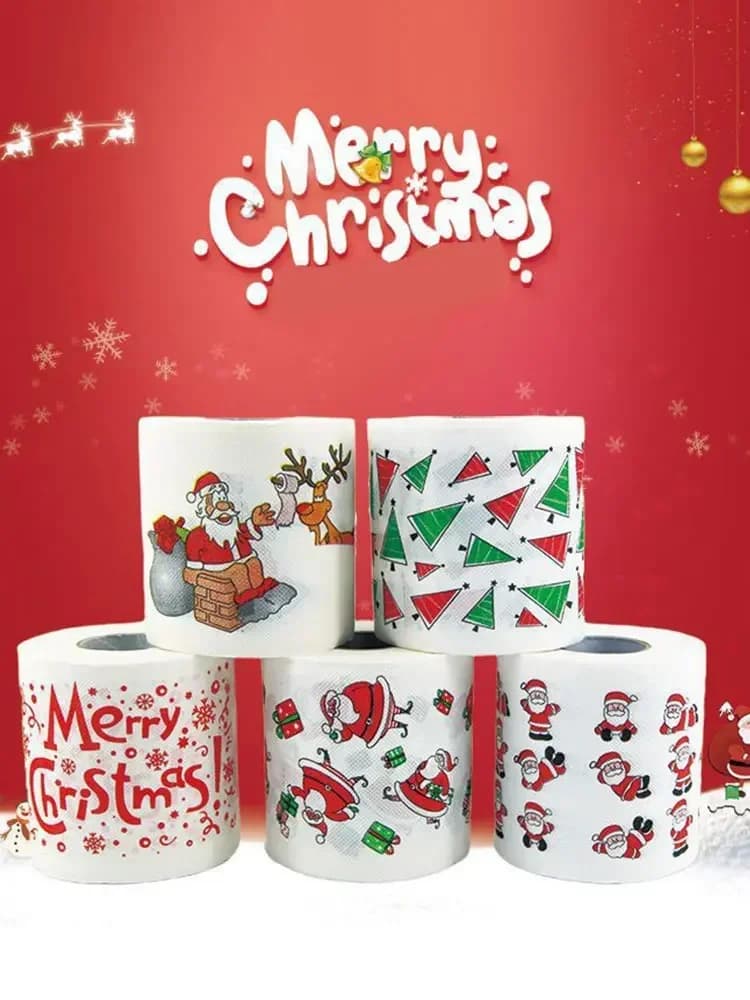 5Pcs New Year Christmas Toilet Roll Paper Xmas Decor Santa Claus Bathroom Roll Paper Christmas Tissue Roll Home  Supplies Xmas