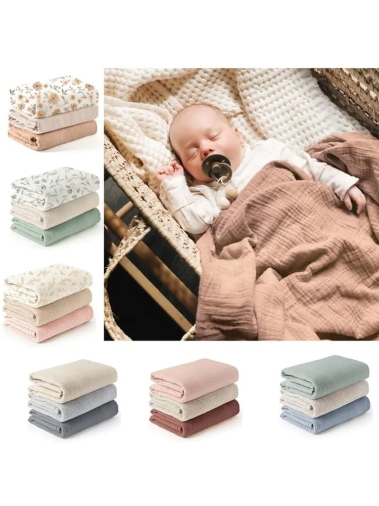 3pcs/set 6-Layer Muslin Swaddle Blanket for Baby Soft Cotton Gauze Receiving Blankets for Newborn Soft Wrap Set Toddler Boy Girl