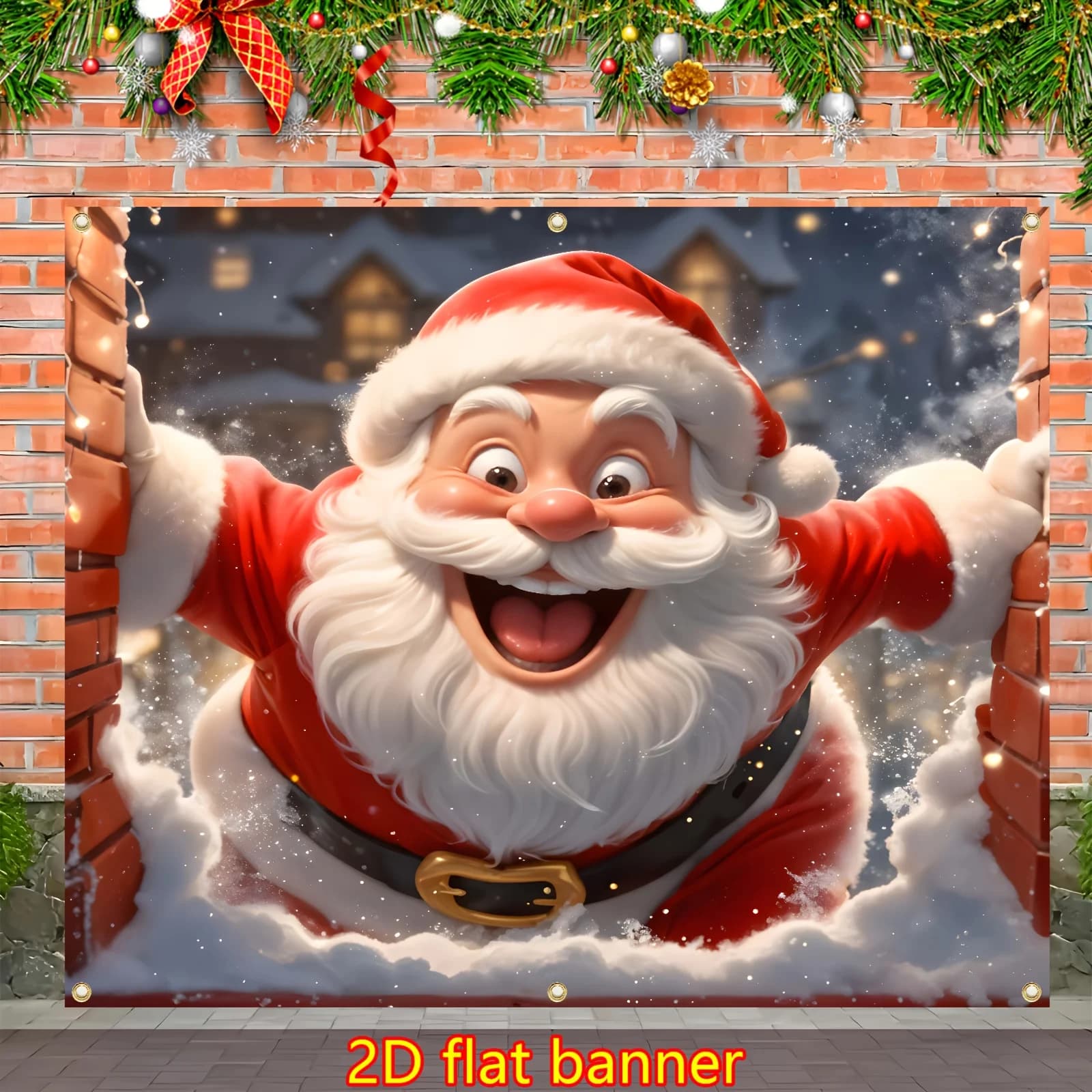 Christmas decoration background: Happy Santa Claus outdoor shooting decoration background banner
