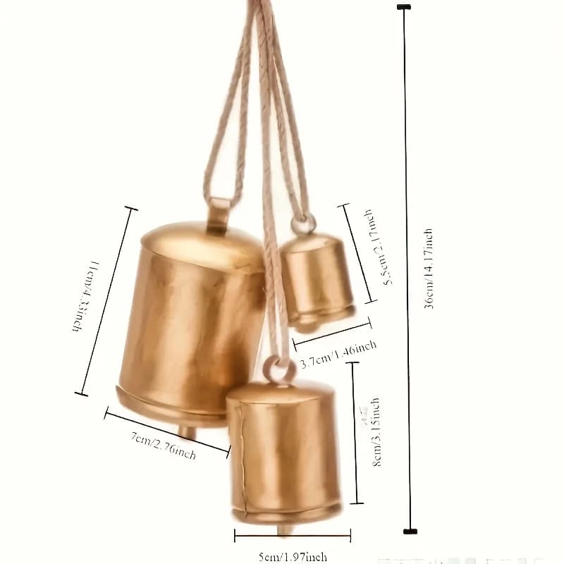 3pcs Handcrafted-Look Antique Golden Metal Christmas Bells - Rustic Farmhouse Vintage Cow Bells for Xmas, Thanksgiving & Year