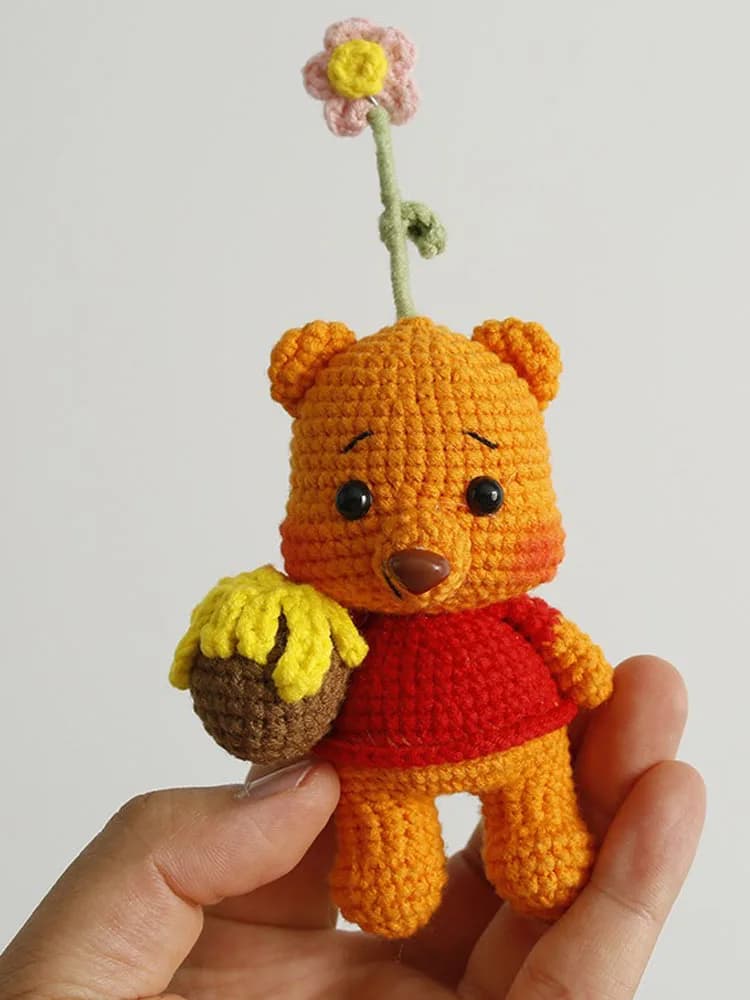 Handmade Crochet Stuffed Key Chain Cartoon Knitted Cartoon bear Rabbit Doll Key Ring Pendant for Boys Schoolbag Key chain