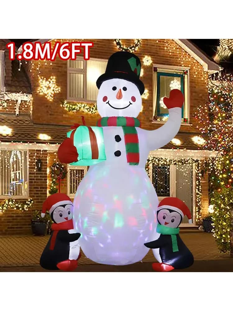 1pc Christmas Decoration Inflatable Toy Gift Snowman Penguin Built-in LED Lights Indoor Outdoor New Year Party DIY Garden Decor