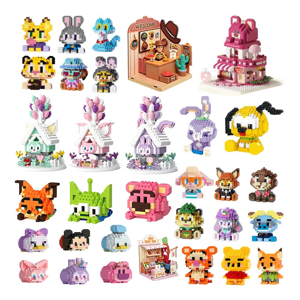 Disney Anime Winnie Building Blocks Mickey Mouse mini Action toy Figures Linabell Blocks Toys Bricks Assemble Toys Kids Gifts