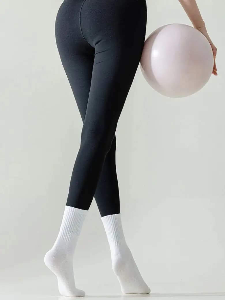 4 Pairs Yoga Socks for Women Simple Solid Color Cotton Pilates Socks Mid Calf Silicone Non-Slip Fitness Gym Indoor Floor Socks