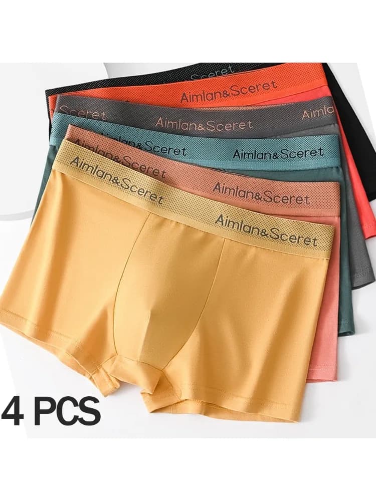 4Pcs Men Underwear Sporty Boxers Plus Size Youth Boxer Shorts Comfortable Breathable Flat Pants Men's Square Panties Briefs Gift