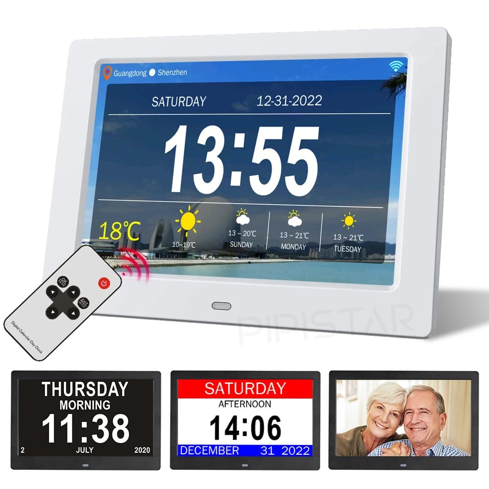 7/10.1 inch WiFi Calendar Photo Frame Dementia Clock Time Date Weather Forecast Smart Desktop Clock