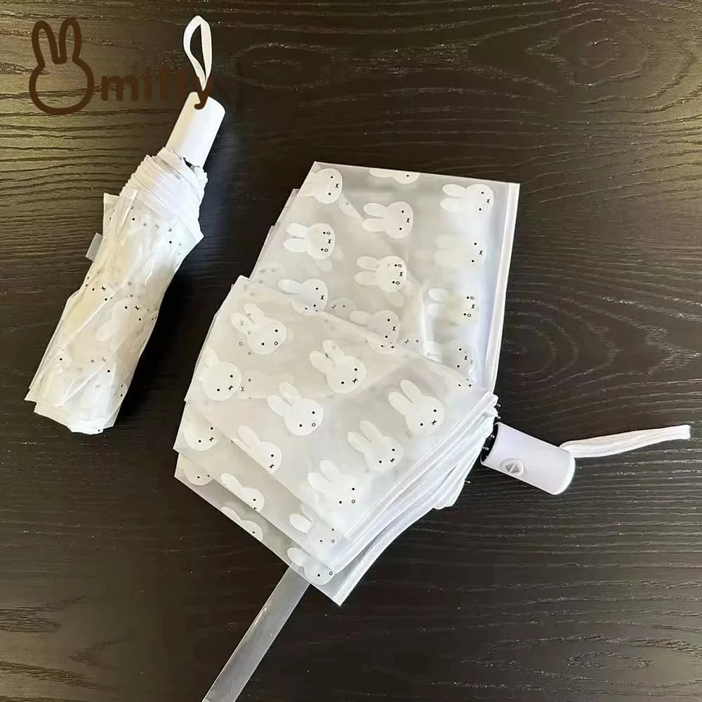 Miffy Kawaii Frosted Transparent Umbrella Students Fully Automatic Portable Cartoon Rabbit Folding Umbrella Girl Birthday Gift