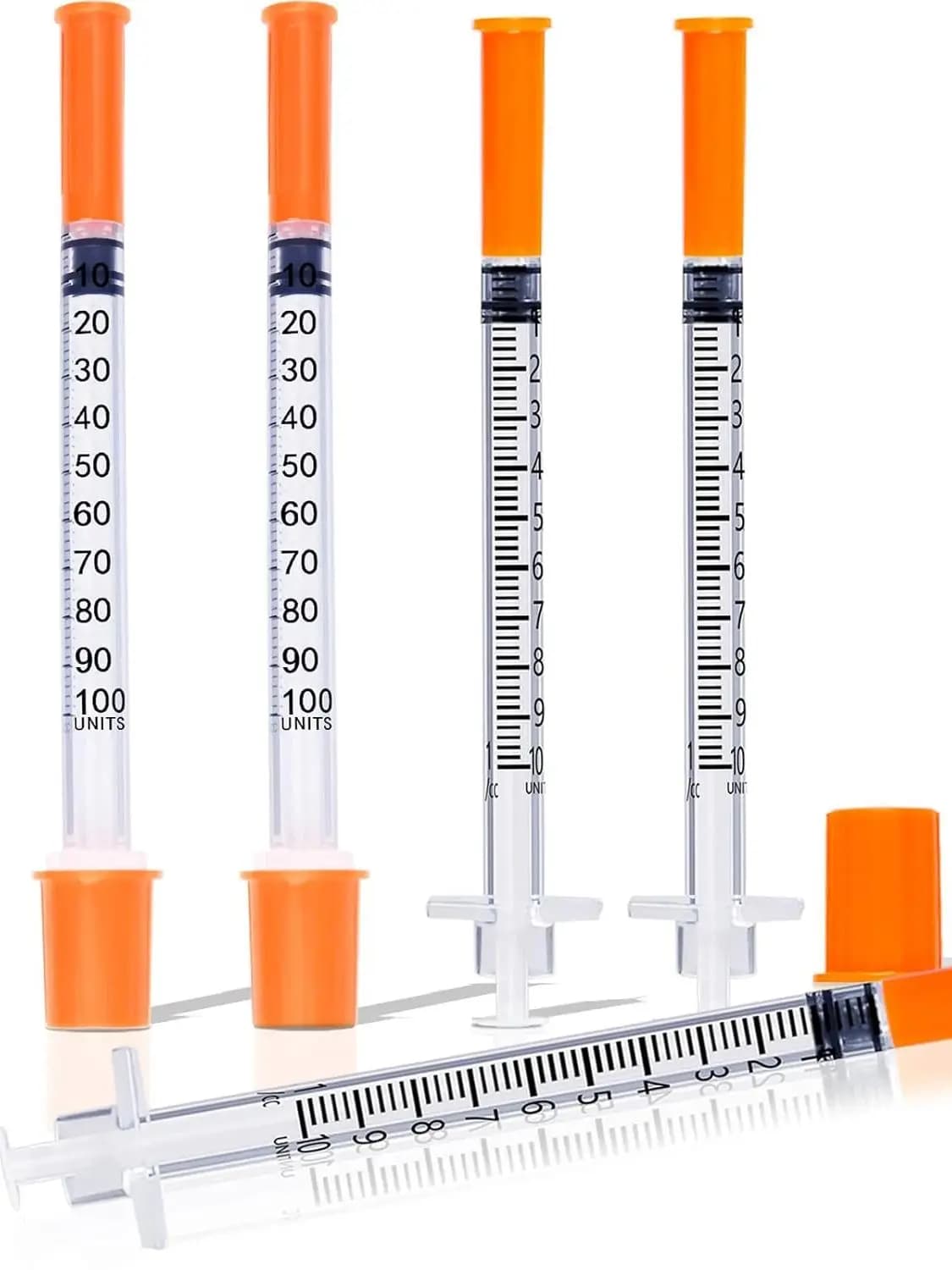 100pcs 1ml/cc 30G 8mm Disposable Sterile Orange Insulin Syringe With 5/16" Needle Individually Packed for Feeding Pets