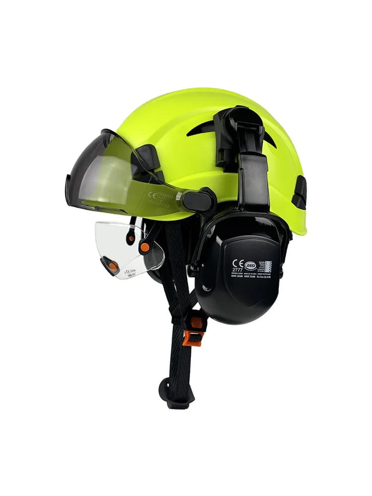 CE Construction Safety Helmet with Double Goggles Earmuffs ABS Hard Hat Vented Hardhats for Industrial Work Head Protection ANSI